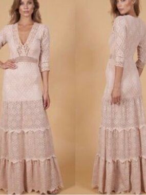 Anthropologie Nightcap Crochet Bohemian Princess Festival Lace Maxi Dress Fairy